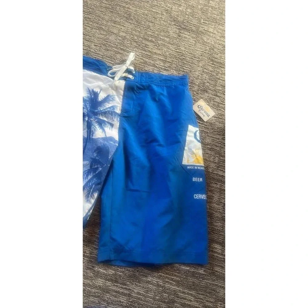 Corona Extra Mens Blue White Tropical Palm Tree Shorts Swim Trunks Size 36 (53)
